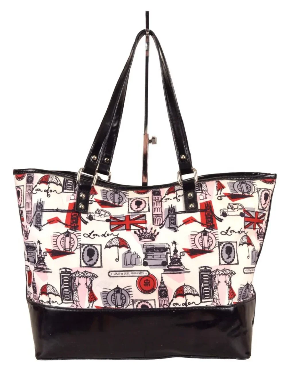 LULU GUINESS 'London Scenic' Black Vinyl & Fabric Tote & Coin Purse
